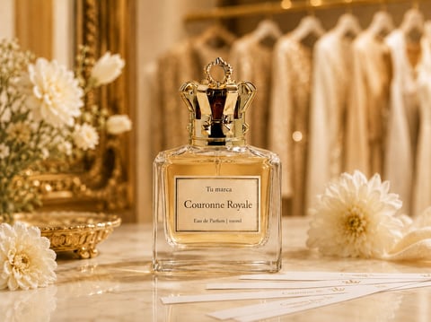 Luxurious perfume bottle with gold crown cap