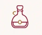 Line icon of a potion bottle with a cork stopper and glowing center